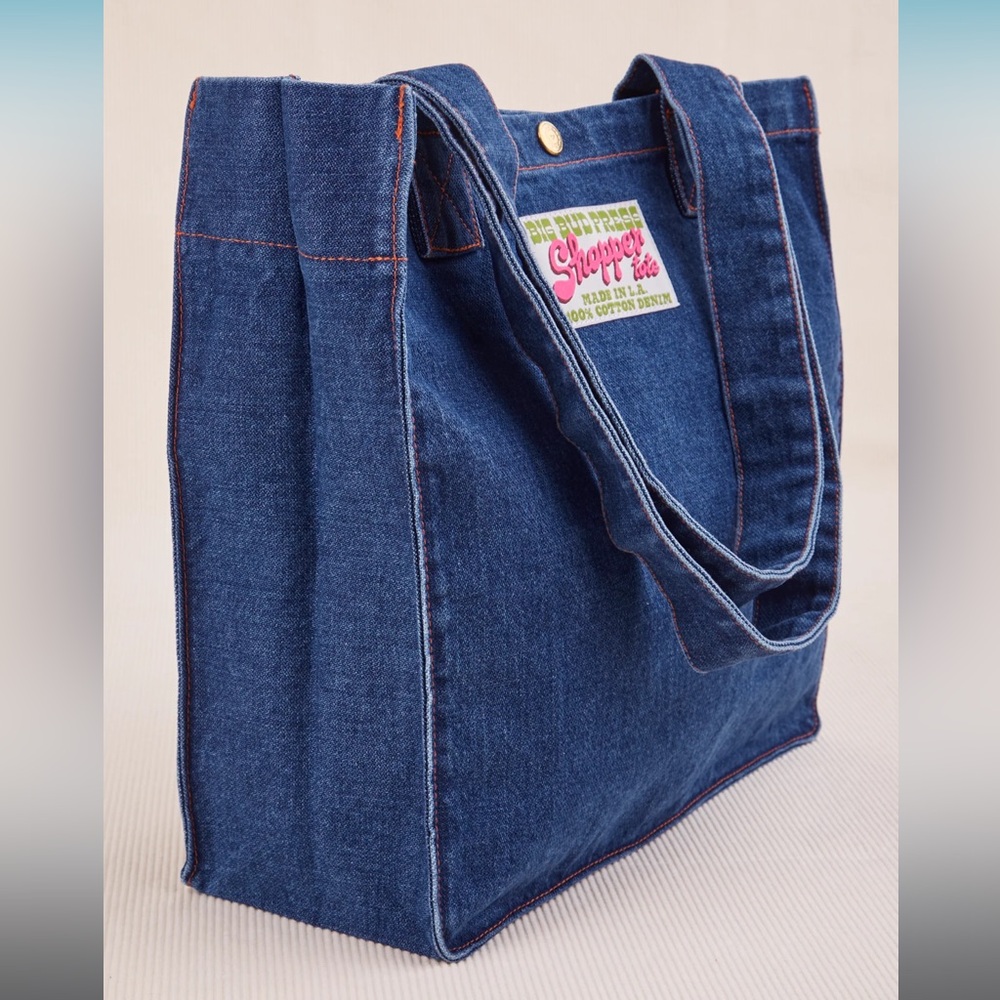 NWOT Big Bud Press Dark Wash Denim Shopper Tote Bag - Picture 5 of 8